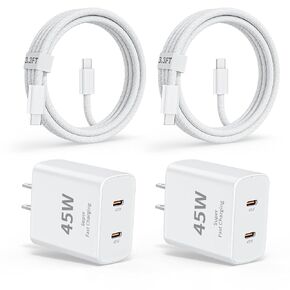 iPhone 17 16 15 Charger, 2Pack PD Dual USB C Charger Block Fast Charging Wall Charger Plug with 10FT Long USB C to C Charger Cord Woven Cable for Apple iPhone 17/16 Pro Max/16 Pro/16/15 ProMax/15/iPad in Kuwait