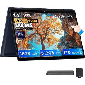 HP OmniBook X Flip 2-in-1 14" WUXGA Copilot+ PC Touchscreen Laptop, Intel Ultra 5 226V, 16GB LPDDR5X, 2TB Storage (1TB SSD+1TB Dock), Intel Arc 130V GPU 8GB, Backlit Keyboard, Win 11, Blue in Kuwait