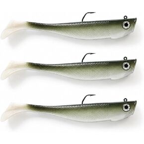 UMT 10" Paddle Tail Swimbait Saltwater Fishing Lures, 3 oz 6 oz, VMC 10/0 Barbarian Hook, Soft Plastic Jig, Bone & Olive, 1 & 3 Packs, for Striped Bass, Bluefish, Tarpon & Albacore in Kuwait
