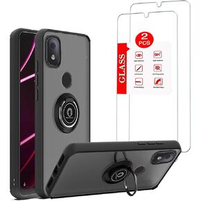 for T-Mobile REVVL 4 Plus Case with [2 Pack] Tempered Glass Screen Protector, for T-Mobile REVVL 4+ Ultra Thin Heavy Duty Armor Protective，with Magnetic Kickstand Phone Case Black in Kuwait