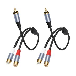 2-Pack RCA 1 Male to 2 Female Splitter Y Cables,Gold Plated RCA Y Splitter Cable - 1 Male to 2 Female Stereo Audio Video Adapter for Subwoofer, Home Theater, Speaker, HDTV, Game Console in Kuwait