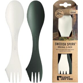 Light My Fire Spork Original 2-Pack 3-in-1 Camping Spoon Fork Knife Combo Reusable Travel & Camping Utensils Lunch Spork Outdoor Backpacking Hiking Picnic Utensil BPA Free, HazyBlue/DustyPink in Kuwait