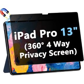 4-Way 360° Magnetic Privacy Screen for iPad Pro 13 Inch (M4 2024/M5 2025, 7th/8th Generation), Removable Anti Blue Glare Light Spy Filter, HD Crystal Clear, High Sensitive, Black Security Screen Protector in Kuwait