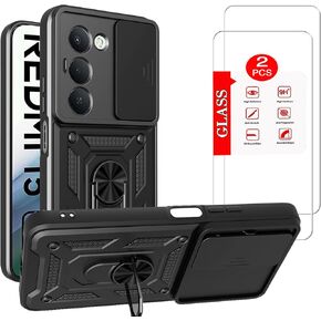 for Xiaomi Redmi A5 4G Case with [2 Pack] Tempered Glass Screen Protector, for Xiaomi Redmi A5 Case [Military-Grade] Protective，with Lens Protects Magnetic Kickstand Mount Holder Black in Kuwait