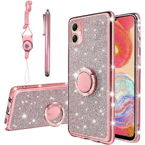 for Samsung A16 5G Case, Galaxy A16 Case for Women Glitter Soft TPU Luxury Crystal Butterfly Heart Floral Protective Cover with Ring Kickstand+Strap for A16 5G (Rose Gold) in Kuwait