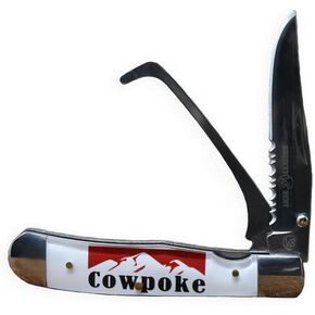 WHISKEY BENT HAT CO. Trapper Folding Pocket Knife with Hoofpick 4.125" Closed Length 440C Stainless Steel Blades (Tooled Country) in Kuwait