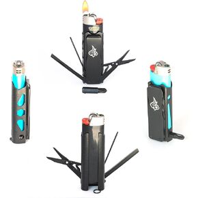 LighterBro Pro Lighter Sleeve - Multi-Tool - 420 Stainless Steel - Easily Fits Your Favorite Lighters - Includes Mini Pocket Knife, Ruler, Scissors, Screwdriver, Poker, Key Ring & More (Black) in Kuwait