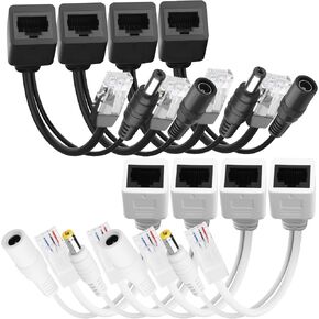 4 Pair Passive PoE Injector and Splitter Kit,Equipped with RJ45 Ethernet Interface 5.5×2.1mm DC Power Adapter Interface Black White in Saudi Arabia
