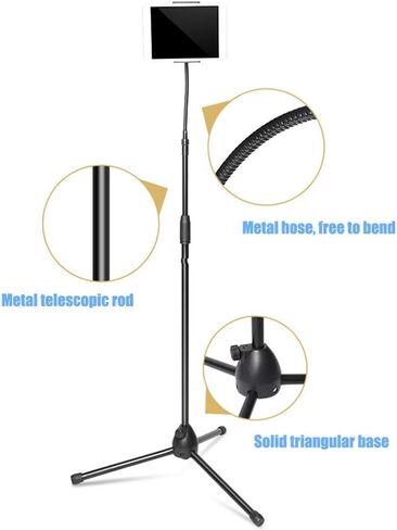Mobile Phone Tablet Phone Floor Stand Floor-Mounted Tripod Stand Height-Adjustable Tablet Selfe Tripod Foldable Floor Tablet Tripod Stand for Phone and All 3.5-10.5 Inch Tablets in Kuwait