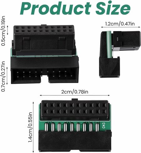 2Pack Down Right Angle USB 3.0 19-Pin Connector, Right Angled Motherboard Adapter, Black USB 3.0 19pin/20pin Male to Female for Desktop Motherboard Internal Header Adapter in Saudi Arabia