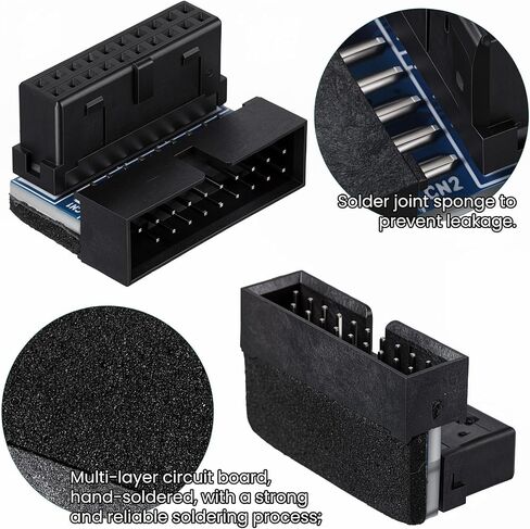 2Pack Down Right Angle USB 3.0 19-Pin Connector, Right Angled Motherboard Adapter, Black USB 3.0 19pin/20pin Male to Female for Desktop Motherboard Internal Header Adapter in Saudi Arabia