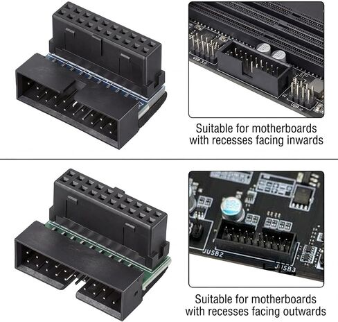 2Pack Down Right Angle USB 3.0 19-Pin Connector, Right Angled Motherboard Adapter, Black USB 3.0 19pin/20pin Male to Female for Desktop Motherboard Internal Header Adapter in Saudi Arabia