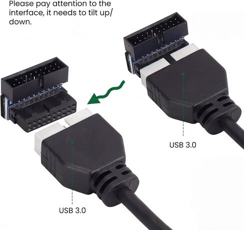 2Pack Down Right Angle USB 3.0 19-Pin Connector, Right Angled Motherboard Adapter, Black USB 3.0 19pin/20pin Male to Female for Desktop Motherboard Internal Header Adapter in Saudi Arabia