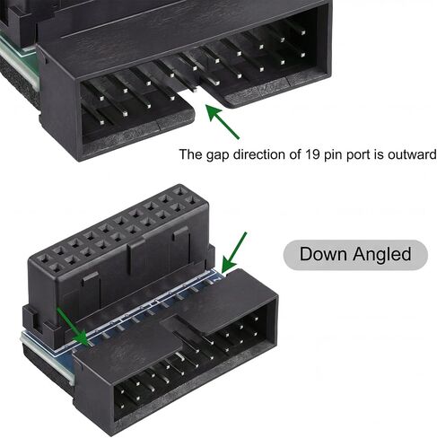 2Pack Down Right Angle USB 3.0 19-Pin Connector, Right Angled Motherboard Adapter, Black USB 3.0 19pin/20pin Male to Female for Desktop Motherboard Internal Header Adapter in Saudi Arabia