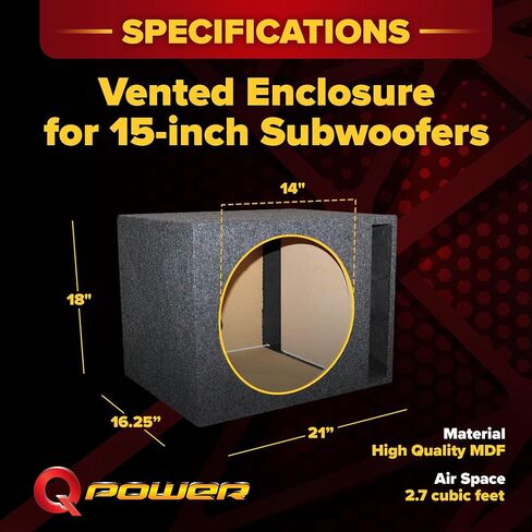QPower 15" Single Vented Subwoofer Enclosure Box for Car Audio Systems in Kuwait