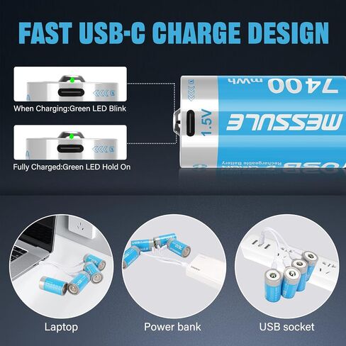 4 Pack 1.5V Rechargeable Lithium D Cell Batteries with USB-C Charge Cable in Kuwait