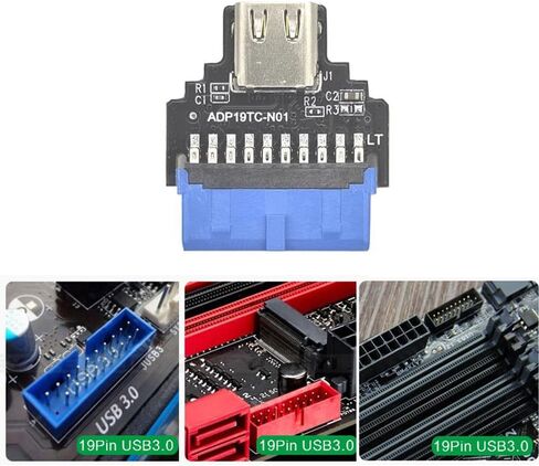 USB3.0 19pin/20pin to USB 3.2 Type C Female Adapter, Motherboard USB 19pin Front Panel Header to USB-C Converter 5Gbps (20pin to Type C) in Kuwait
