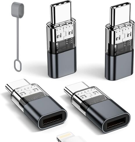 4 Pack Lightning to USB C Adapter for iPhone 15/16/16 Pro Max/Plus,Samsung S24,Support Charging & Data Transfer,Type C Charger Connector Cable,Lightning Female to USB C Male Adapter,Not for Audio Gray in Kuwait