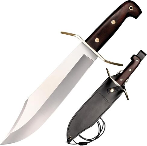Ameristep Wild West Bowie 10.75" 1090 High-Carbon Steel Clip Point Blade 5.25" Rosewood Handle Fixed Blade Knife w/Leather Sheath in Kuwait