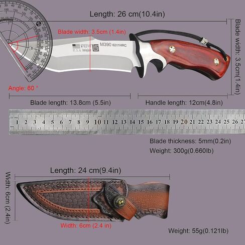 WPKOPYA WZD-006 Fixed hunting knife with scabbard tactical knife, suitable for jungle hunting, hiking, fishing, rescue and self-defense, EDC (Sandblasted Hunting Style) in Kuwait