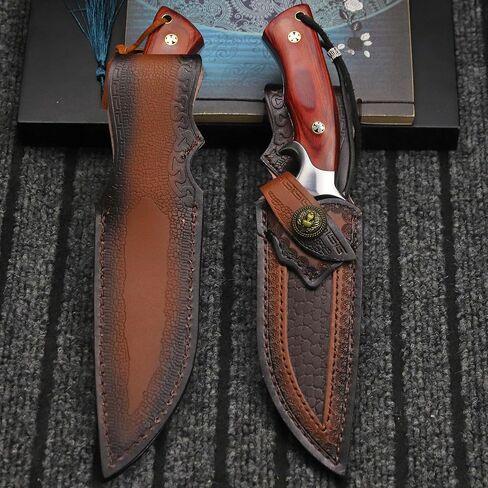 WPKOPYA WZD-006 Fixed hunting knife with scabbard tactical knife, suitable for jungle hunting, hiking, fishing, rescue and self-defense, EDC (Sandblasted Hunting Style) in Kuwait