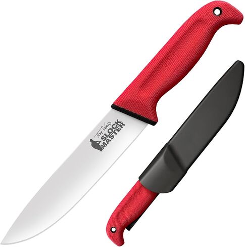 Cold Steel Tim Wells Scalper Slock Master Durable 6.5" 4116 Stainless Steel Fixed Straight Back Blade Outdoor Hunting Camping Utility Knife, 5.25" Red Textured Kray-Ex Handle in Kuwait