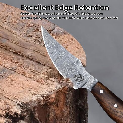 Knives Ranch Handmade EDC Fixed Blade Hunting Knife – Forged Damascus Steel – Rosewood Handle – Horizontal Carry Sheath – Outdoor Cowboy Knife (3180-IRW) in Kuwait