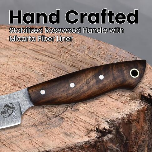 Knives Ranch Handmade EDC Fixed Blade Hunting Knife – Forged Damascus Steel – Rosewood Handle – Horizontal Carry Sheath – Outdoor Cowboy Knife (3180-IRW) in Kuwait