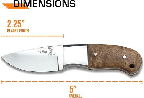 Elk Ridge 111 Series Outdoors Fixed Blade Knife - 5-in Overall, 440 Stainless Steel Mirror Polished Blade, Burl Wood Handle, Leather Sheath - Hunting, Camping, Survival in Kuwait