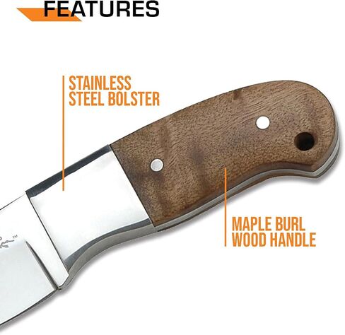 Elk Ridge 111 Series Outdoors Fixed Blade Knife - 5-in Overall, 440 Stainless Steel Mirror Polished Blade, Burl Wood Handle, Leather Sheath - Hunting, Camping, Survival in Kuwait
