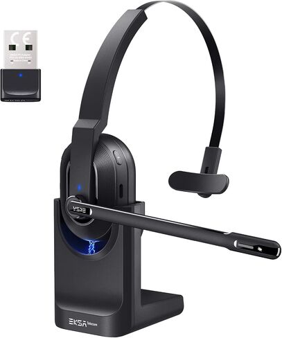 EKSA Trucker Bluetooth Headset, Wireless Headset with Microphone AI Noise Canceling, On Ear Bluetooth Headphone with Mute for Driver Office Call Center Computer Skype in Kuwait