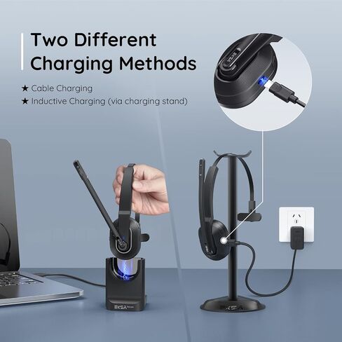 EKSA Trucker Bluetooth Headset, Wireless Headset with Microphone AI Noise Canceling, On Ear Bluetooth Headphone with Mute for Driver Office Call Center Computer Skype in Kuwait