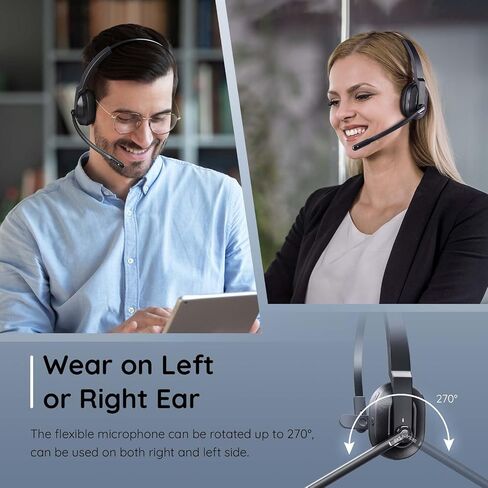 EKSA Trucker Bluetooth Headset, Wireless Headset with Microphone AI Noise Canceling, On Ear Bluetooth Headphone with Mute for Driver Office Call Center Computer Skype in Kuwait