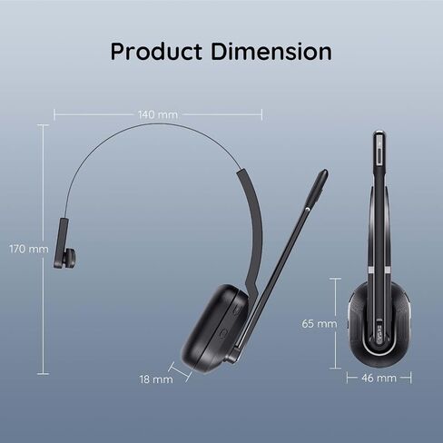 EKSA Trucker Bluetooth Headset, Wireless Headset with Microphone AI Noise Canceling, On Ear Bluetooth Headphone with Mute for Driver Office Call Center Computer Skype in Kuwait
