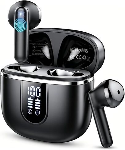 Wireless Earbuds, Bluetooth 5.4 Headphones with 3D Bass Stereo Sound, 40H In-Ear Buds with 6 ENC Noise Cancelling Mic, Ultralight Bluetooth Earbuds USB-C LED, IP7 Waterproof Earphones for Android iOS in Kuwait