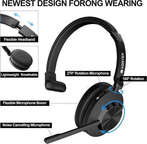 Wireless Headset with Mic for Work,Bluetooth Single Ear Headset for Laptop in Kuwait