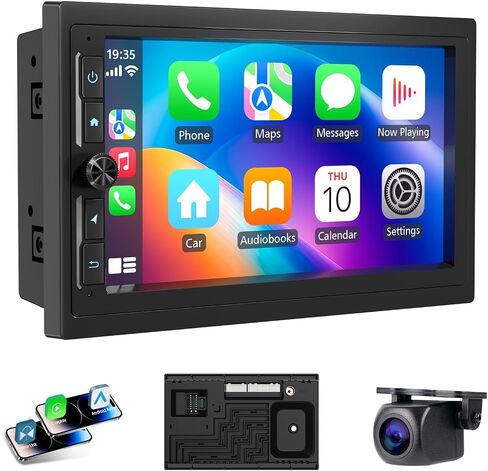 Haudio 7" Double Din Car Stereo with Wireless Apple CarPlay/Android Auto, HD Touchscreen Car Radio with 2+32GB, Mirror Link, Backup Camera, GPS, WiFi, BT 4.1, FM/AM for All Vehicle in Saudi Arabia
