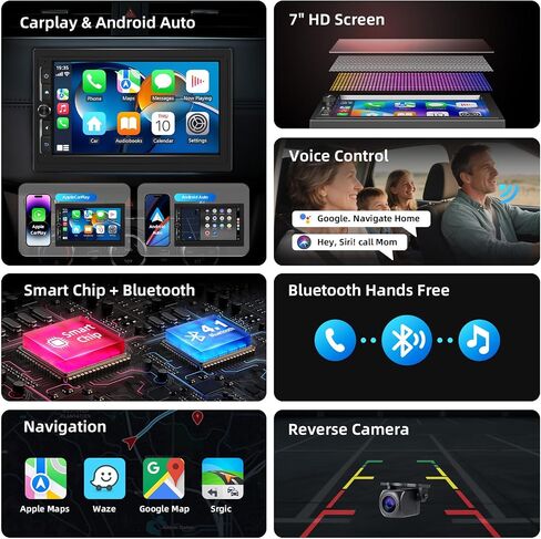 Haudio 7" Double Din Car Stereo with Wireless Apple CarPlay/Android Auto, HD Touchscreen Car Radio with 2+32GB, Mirror Link, Backup Camera, GPS, WiFi, BT 4.1, FM/AM for All Vehicle in Saudi Arabia