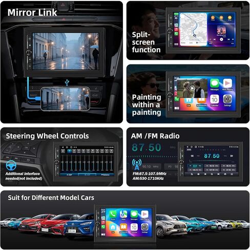Haudio 7" Double Din Car Stereo with Wireless Apple CarPlay/Android Auto, HD Touchscreen Car Radio with 2+32GB, Mirror Link, Backup Camera, GPS, WiFi, BT 4.1, FM/AM for All Vehicle in Saudi Arabia