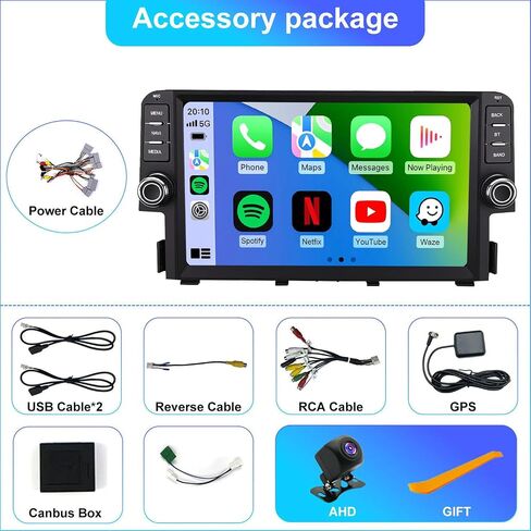 64G Upgrade Car Radio for Honda Civic 2016 2017 2018 2019 2020 2021, 9" Touchscreen Replacement Stereo Accessories, Wireless CarPlay Android Auto 5GWiFi GPS Navigation Plug and Play Camera DSP BT SWC in Kuwait