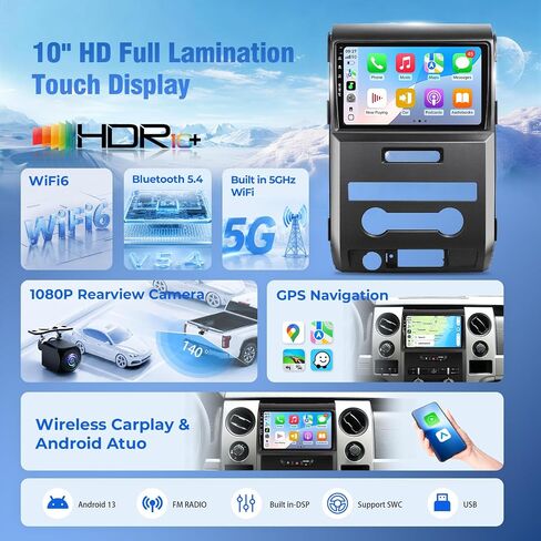 5G-WiFi6 (4Core 64G ROM) Car Radio Stereo for Ford F150 F-150 2009-2012,9 inch Touch Screen Head Unit with Wireless Carplay Android Auto GPS Bluetooth SWC FM HD Backup Camera in Kuwait