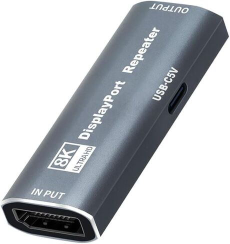 DisplayPort Repeater Amplifier Signal Booster - 4K@240Hz 33ft,4K@60Hz 82ft Extender, DisplayPort Booster Female to Female Plug & Play, for Gaming/VR/Home TheaterDisplayPort Extender-Gray in Kuwait