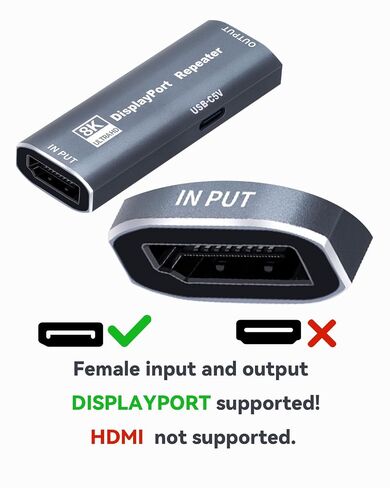 DisplayPort Repeater Amplifier Signal Booster - 4K@240Hz 33ft,4K@60Hz 82ft Extender, DisplayPort Booster Female to Female Plug & Play, for Gaming/VR/Home TheaterDisplayPort Extender-Gray in Kuwait