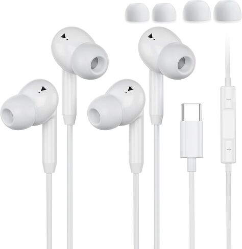 USB C Wired Earbuds,USB C Headphones Wired with Microphone 2 Pack for iPhone 17/16/15 Pro Max Plus, Type C in-Ear Earphones, HiFi Stereo, No Latency, Comfortable for All-Day Use, for Android in Saudi Arabia