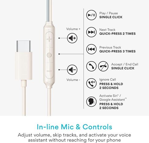 MEE audio SleepTones USB-C Wired Sleep Earbuds for Side Sleepers with Lightweight Low-Profile Silicone Earpieces, Noise Reduction Sleeping Headphones with Built-in Mic & Volume Controls (Beige) in Kuwait