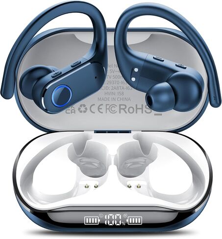 Active Noise Cancelling Ear Buds Wireless Earbuds Dual Battery Display, Bluetooth Headphones with Deep Bass, IPX7 Waterproof, Ultra Light Comfort Wear, Sports Earphones for Running Workout Gym Black in Saudi Arabia