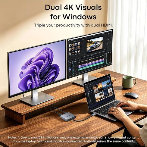 UANTIN 4-in-1 USB C Hub, Type C to Dual HDMI Adapter 4K in Saudi Arabia