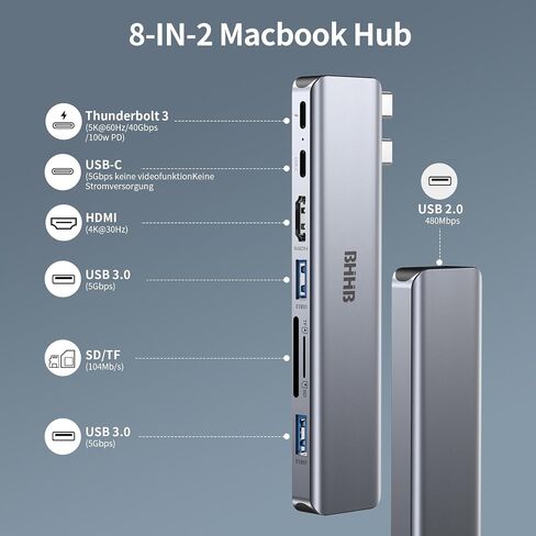 USB C Hub Adapter for MacBook Air/Pro, 8-in-2 Mac Dock with 4K HDMI in Kuwait