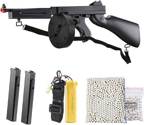 Airsoft M1A1 Durable Submachine Gun WW2 Chicago Typewriter Full Auto SMG AEG with Extra Stick Magazines, Battery and Charger in Kuwait
