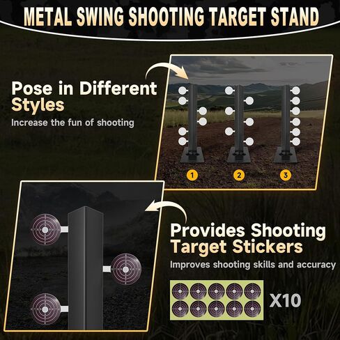 Metal Swing Shooting Target Stand for Airsoft BB Guns Practise with 6 Steel Plates, Heavy Duty Alloy Steel Swing Target for Dueling Tree, 180° Rotation Double-Sided Shooting in Kuwait